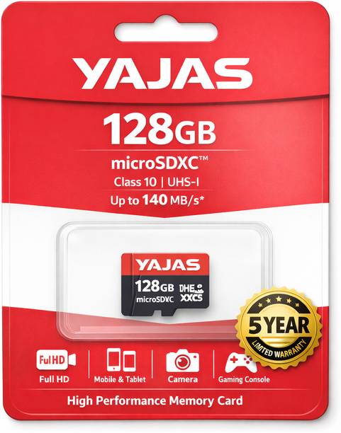 yajas SDSQUAB-128G-GN6MN OF MEMORYCARD 10 128 GB MicroSD Card Class 10 140 MB/s Memory Card Compatible with Camera, Computer, Gaming Console, Tablet, Mobile