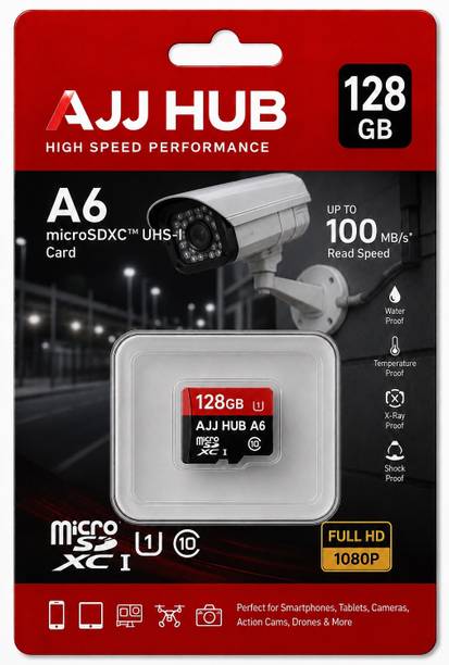 AJJ HUB -UHS-3 A6 128 GB MicroSD Card Class 10 100 MB/s Memory Card Compatible with Camera, Computer, Gaming Console, Mobile, Tablet