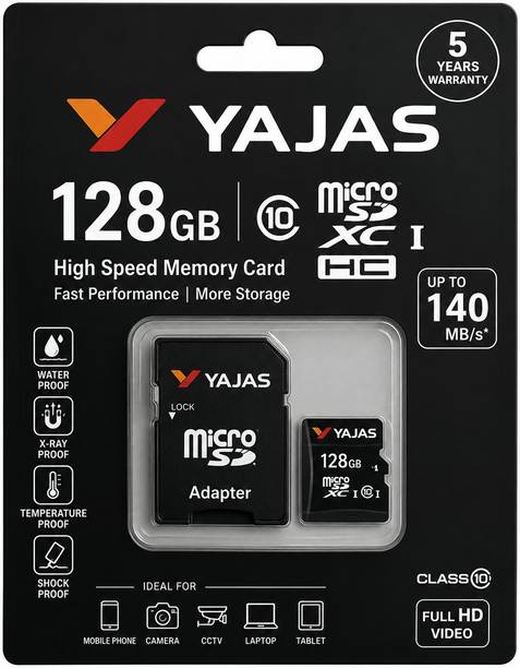yajas HIGH SPEED SD CARD AND MEMORY 10 128 GB MicroSDHC Class 10 140 MB/s  Memory Card Compatible with Camera, Computer, Gaming Console, Mobile, Tablet