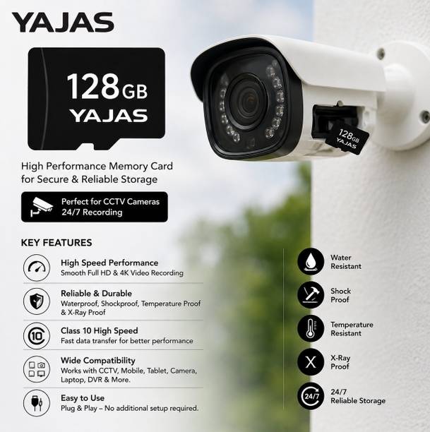 yajas High-Speed Micro SD Memory Card 10 128 GB MicroSDHC Class 10 150 MB/s Memory Card Compatible with Camera, Computer, Gaming Console, Mobile, Tablet