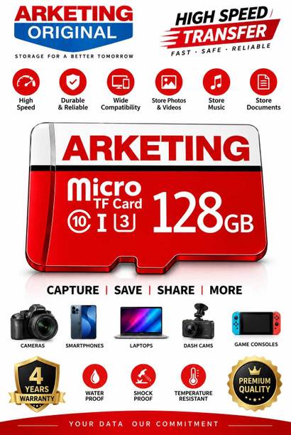 ARKETING MA128 MA128 128 GB MicroSDHC Class 10 120 MB/s  Memory Card Compatible with Camera, Computer, Gaming Console, Mobile, Tablet
