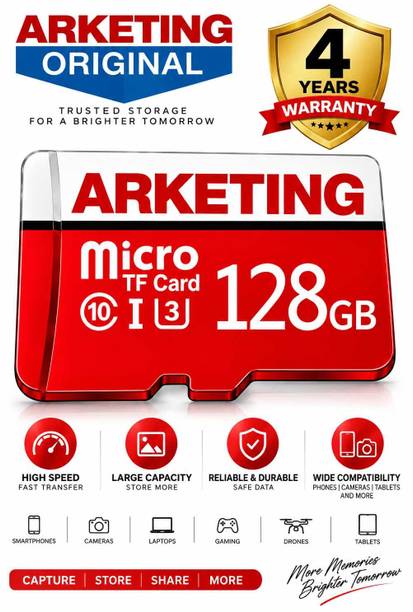 ARKETING MT128 MT128 128 GB MicroSDHC Class 10 120 MB/s  Memory Card Compatible with Camera, Computer, Gaming Console, Mobile, Tablet