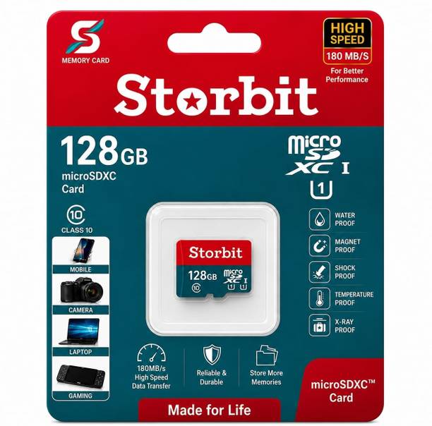 STORBIT MicroSDHC MicroSDHC 128 GB MicroSDHC Class 10 180 MB/s  Memory Card Compatible with Gaming Console, Computer, Tablet, Camera, Mobile