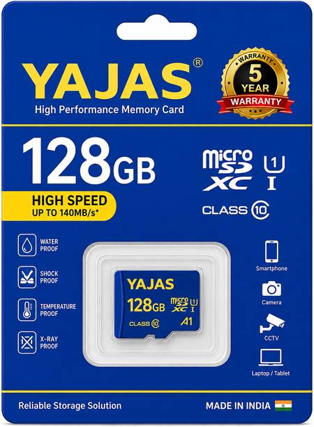 yajas Microsdxc Uhs-i Ultra Pro 128 Gb Microsdxc 10 128 GB MicroSDXC Class 10 140 MB/s  Memory Card Compatible with Camera, Computer, Gaming Console, Mobile, Tablet