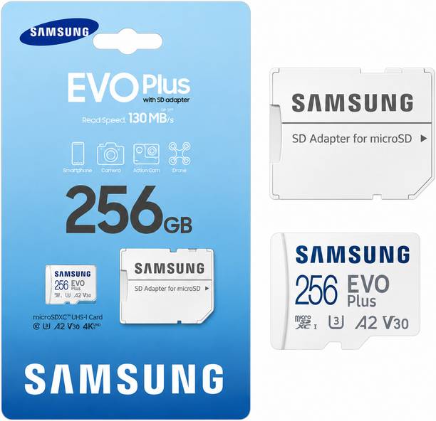 SAMSUNG EVO PLUS, 256 GB, MicroSDXC, EVO PLUS 256 GB MicroSDXC Class 10 129 MB/s  Memory Card Compatible with Camera, Computer, Gaming Console, Mobile, Tablet