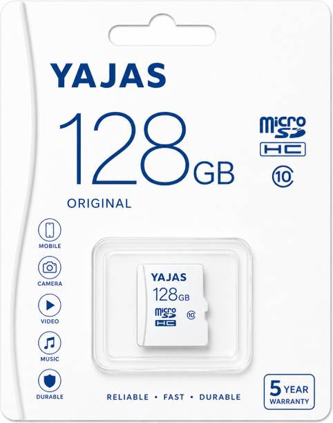 yajas SMSDISK-MEMORYCARD128GB-WT 8 128 GB MicroSDXC Class 10 140 MB/s Memory Card Compatible with Camera, Computer, Gaming Console, Mobile, Tablet