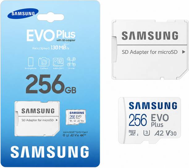 SAMSUNG 256 GB MicroSDXC,, EVO PLUS 256 GB MicroSDXC Class 10 130 MB/s  Memory Card Compatible with Computer, Gaming Console, Camera, Mobile, Tablet