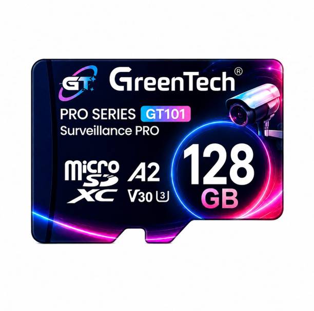 GREEN TECH Pro Series GT101 Surveillance Pro Class I 3 V30 PRO 128 GB MicroSDXC UHS Class 1 150 MB/s Memory Card Compatible with Camera, Mobile