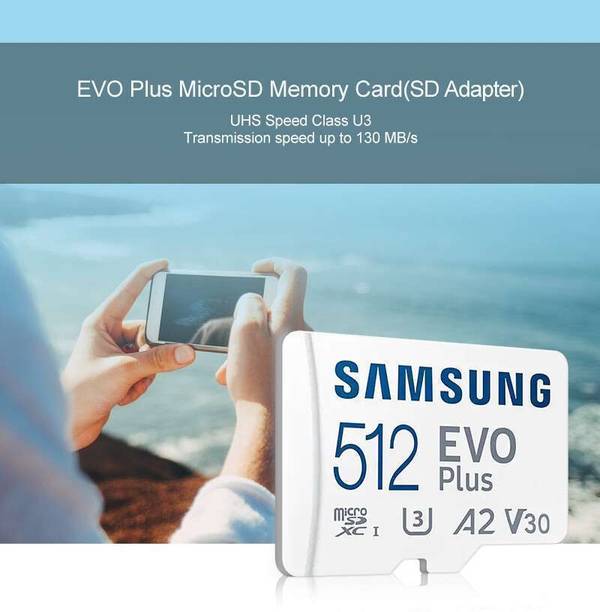 SAMSUNG MV-MC512SA/IN EVO Plus 512 GB MicroSDXC Class 10 160 MB/s Memory Card Compatible with Camera, Computer, Gaming Console, Mobile, Tablet (With Adapter) EVO Plus 512 GB MicroSDXC Class 10 160 MB/s Memory Card Compatible with Camera, Computer, Gaming Console, Mobile, Tablet (With Adapter) EVO 512 GB MicroSDXC Class 10 162 MB/s Memory Card Compatible with Camera, Computer, Gaming Console, Mobile, Tablet