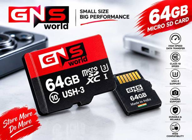 GNS World V10 Ultra 64 GB MicroSDXC Class 10 140 MB/s Memory Card Compatible with Camera, Computer, Mobile, Tablet