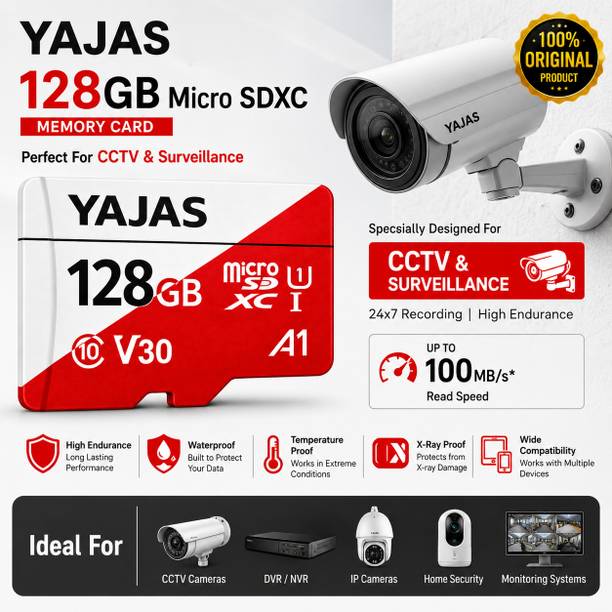 yajas MICROSDCARD-128GB MEMORYCARD WITH ORIGNAL DISK 10 128 GB MicroSDXC Class 10 140 MB/s Memory Card Compatible with Camera, Computer, Gaming Console, Mobile, Tablet