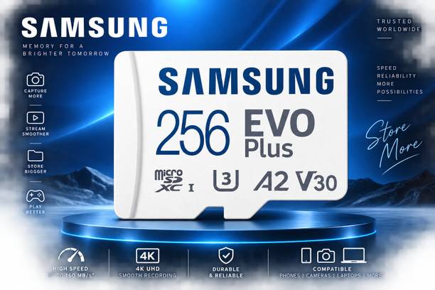 SAMSUNG MB-MC256SA/IN EVO Plus 256 GB MicroSDXC Class 10 159 MB/s  Memory Card Compatible with Camera, Computer, Gaming Console, Mobile, Tablet