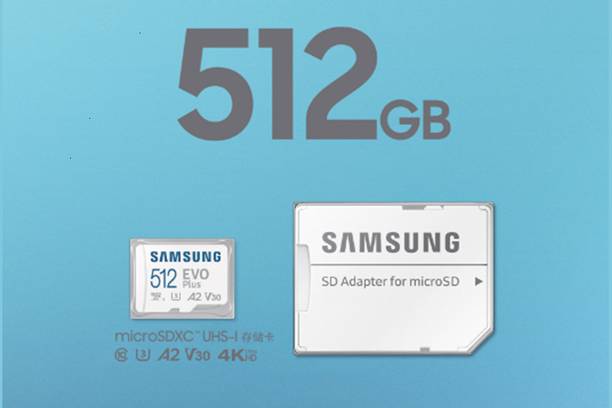 SAMSUNG EVO Plus 512 GB MicroSDXC Class 10 160 MB/s Memory Card Compatible with Camera, Computer, Gaming Console, Mobile, Tablet (With Adapter) EVO Plus 512 GB MicroSDXC Class 10 140 MB/s Memory Card Compatible with Camera, Computer, Gaming Console, Mobile, Tablet
