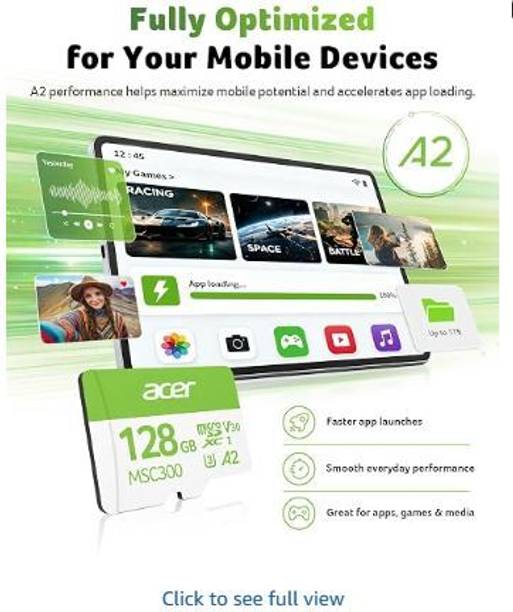 Acer MSC199 MSC100 128 GB MicroSDXC Class 10 100 MB/s  Memory Card Compatible with Camera, Computer, Gaming Console, Mobile, Tablet