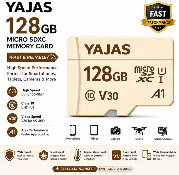 yajas 128gbmemorycard and microsdcard 10 128 GB MicroSDXC Class 10 140 MB/s  Memory Card Compatible with Camera, Computer, Gaming Console, Mobile, Tablet