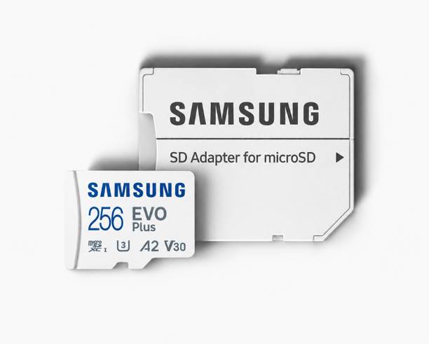 SAMSUNG 256GB Micro SDXC w/SD,, EVO PLUS 256 GB MicroSDXC Class 10 130 MB/s  Memory Card Compatible with Camera, Computer, Gaming Console, Mobile, Tablet