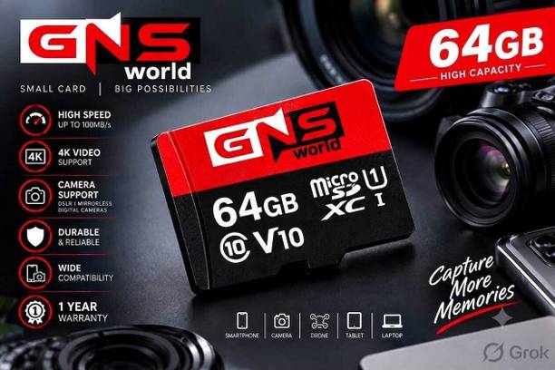 GNS World V1 Ultra 64 GB MicroSDXC Class 10 140 MB/s Memory Card Compatible with Camera, Computer, Mobile, Tablet