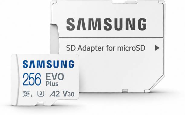 SAMSUNG EVO Plus, 256 GB, EVO PLUS 256 GB MicroSDXC Class 10 130 MB/s Memory Card Compatible with Camera, Computer, Gaming Console, Mobile, Tablet