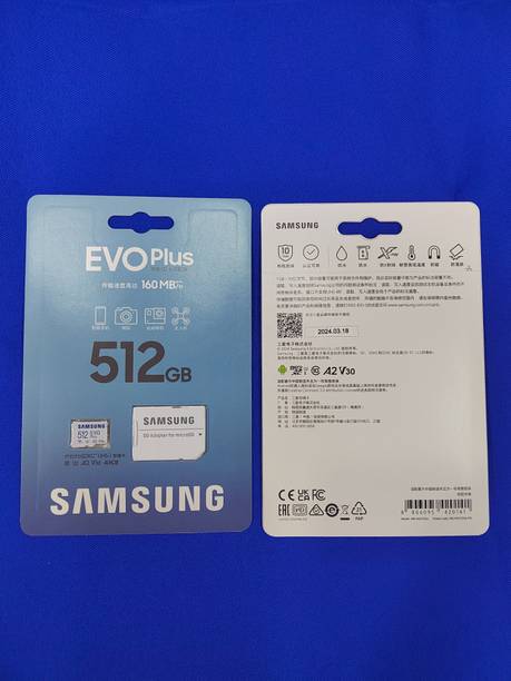 SAMSUNG MB-IN EVO Plus 512 GB MicroSDXC Class 10 160 MB/s Memory Card Compatible with Camera, Computer, Gaming Console, Mobile, Tablet (With Adapter) EVO Plus 512 GB MicroSDXC Class 10 141 MB/s Memory Card Compatible with Camera, Computer, Gaming Console, Mobile, Tablet