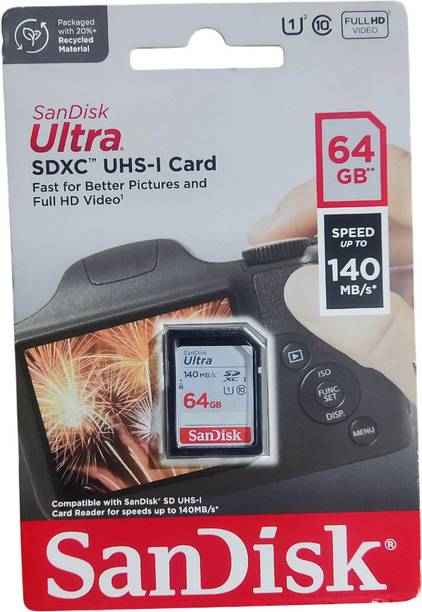camerachip 64 GB Fast Ultra 64 GB SDXC UHS-I Card UHS Class 1 140 MB/s  Memory Card Compatible with Camera, Computer