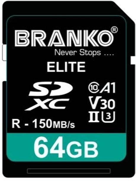 Branko V30 Elite Memory Card for Photo Video Music Voice File DSLR Camera DSC Camcorder 64 GB SDXC Class 10 150 MB/s  Memory Card Compatible with Camera, Computer, Mobile