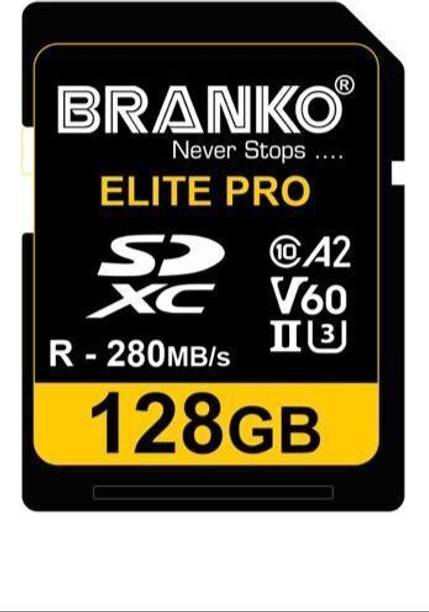 Branko V60 Elite Pro Memory Card for Photo Video Music Voice File DSLR Camera DSC Camcorder 128 GB SDXC Class 10 280 MB/s  Memory Card Compatible with Mobile, Camera, Tablet
