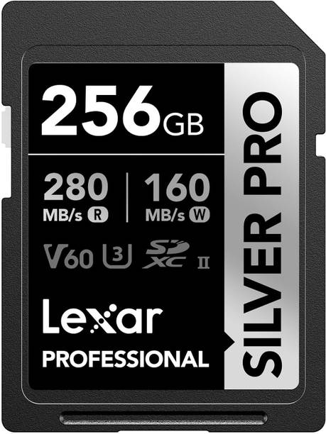Lexar Professional Silver PRO Professional Silver Pro UHS II C10, U3, V60, Full-HD & 4K Video 256 GB SDXC Class 10 280 MB/s  Memory Card Compatible with Computer, Camera