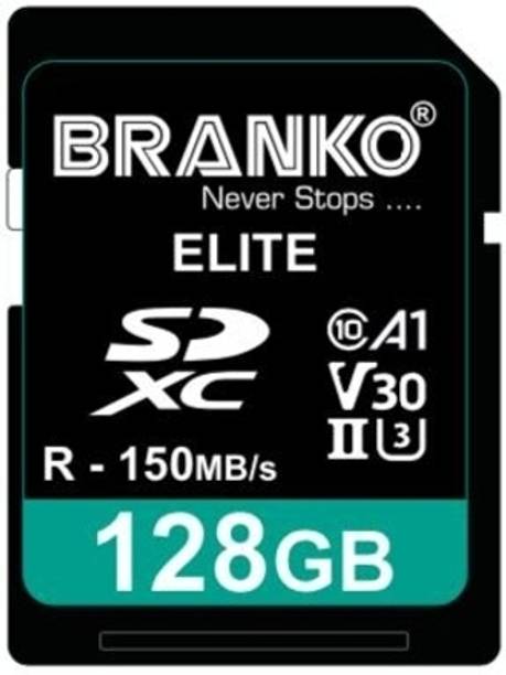 Branko V30 Elite Memory Card for Photo Video Music Voice File DSLR Camera DSC Camcorder 128 GB SDXC Class 10 150 MB/s  Memory Card Compatible with Mobile, Camera, Tablet