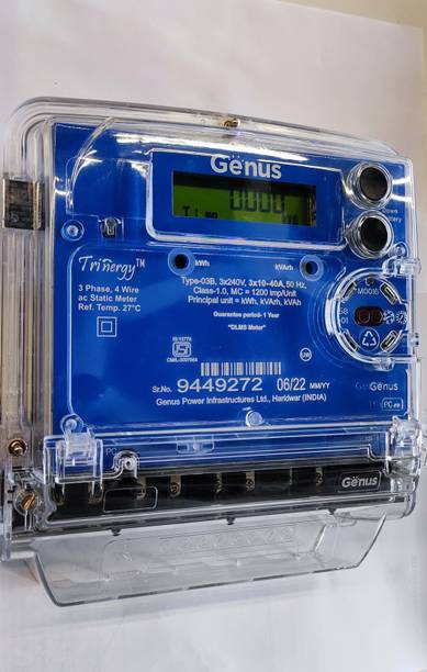 Genus Meter 3-Phase-(10-40) Amp, 50Hz, 3200imp/kWh Class-1.0, ISI - Mark, (10-40) Amp. Metal Electrical Box
