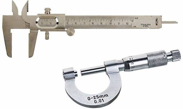 Salco 12.5cm Vernier Caliper, Screw Gauge 25mm Combo Pack Micrometer Screw Gauge