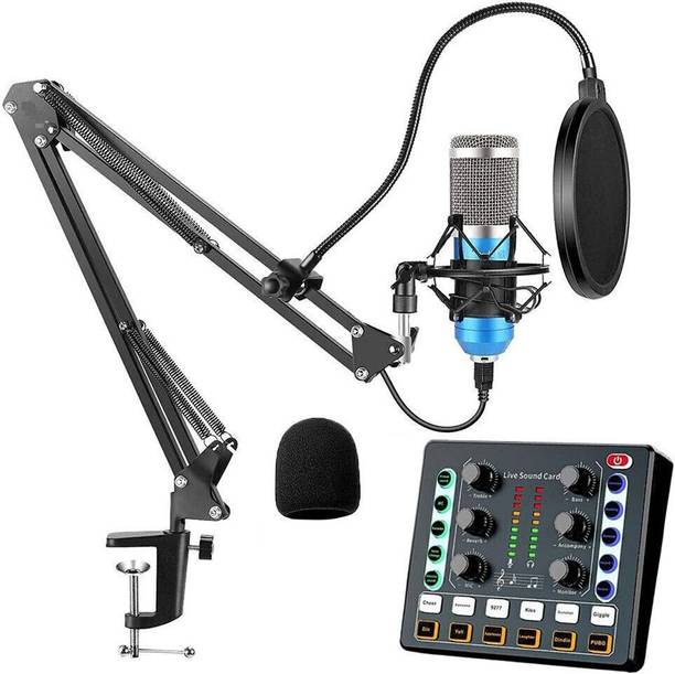 AMG Music Condenser Microphone Set with Voice Changer Sound Mixer for Studio Recording Audio Studio Sound Card,with DSP Intelligent Sound Mixer for Live Broadcasting