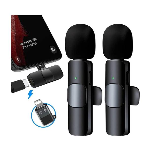 pay pay K9 Dual Collar Mic For IOS/Android Type C Supported Microphone Microphone WIRELESS MICROPHONE