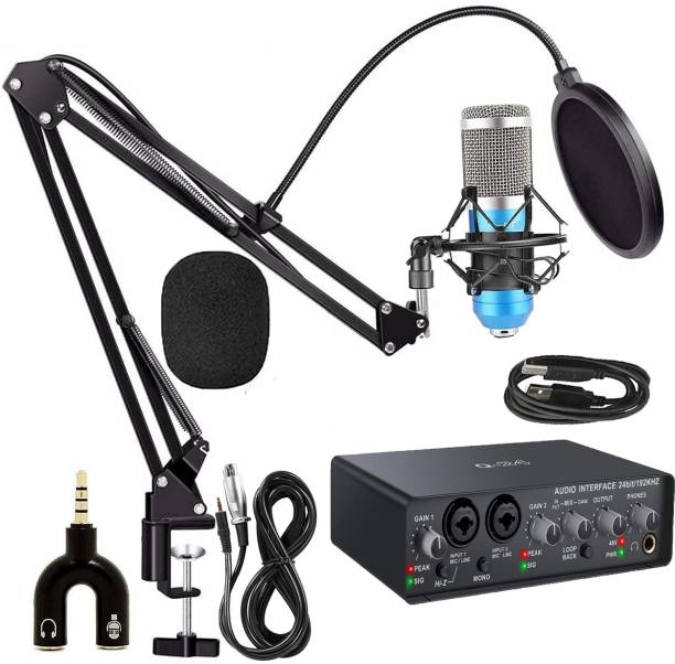 AMG Music Condenser Microphone BM800 Mic Set With Q- 24 2 channel Audio Interface, 24-bit/ 192 kHz with 48V Phantom Power/Direct Monitoring Audio Interface for Recording