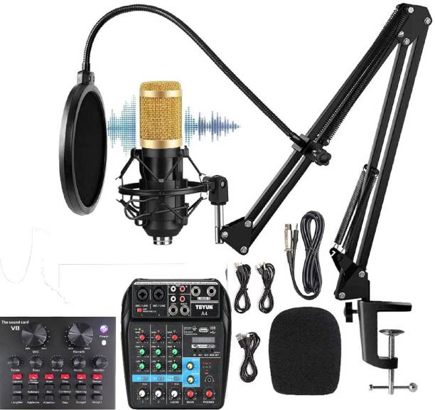 TechBlaze Microphone Set with V8 & Sound mixer Studio Recording Kit , Arm Stand, Filter, Shock Mount for Recording, Broadcasting ,Live Streaming(black