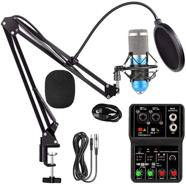 Mocking Bird BM800 Condenser Microphone Set with 2 Channel Audio Mixer Mic Set, Portable USB Mini Sound Card,48V Phantom Power Compact DJ Mixers for PC, Music Recording