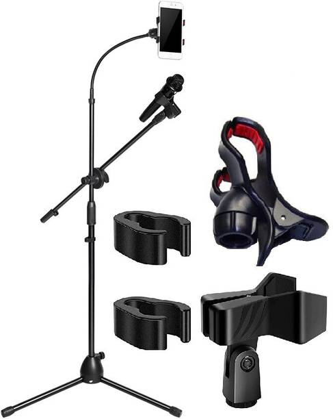 Techtest Microphone Stand with Mobile Holder Adjustable Floor Stand for Karaoke Singing Mic Stands For Performance, Karaoke Singing, Speech, Stage and Outdoor