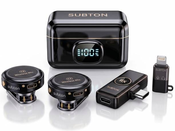 subton Wireless Lavalier Collar Mic Dual Lapel Microphone Rechargeable Charging Case Microphone