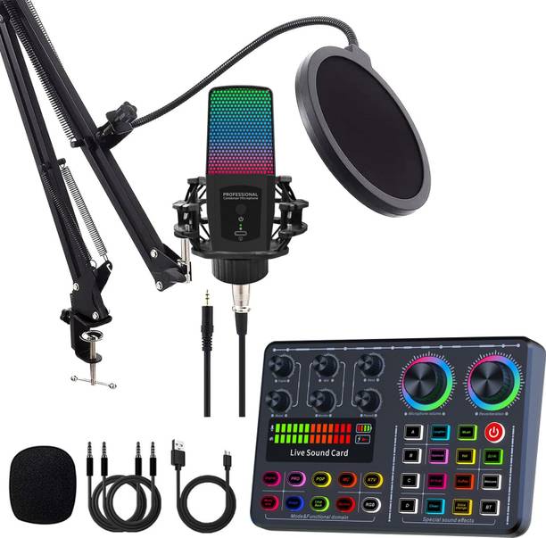 MOBIZAC Professional Condenser Mic with Sound Card Studio Recording Microphone Set Microphone