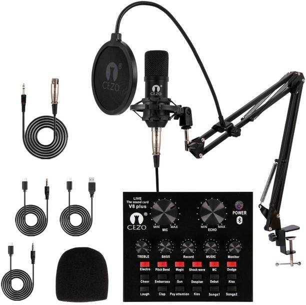Cezo Condenser Microphone BM 800 Bundle,Mic Kit with Live Sound Card- Black Microphone