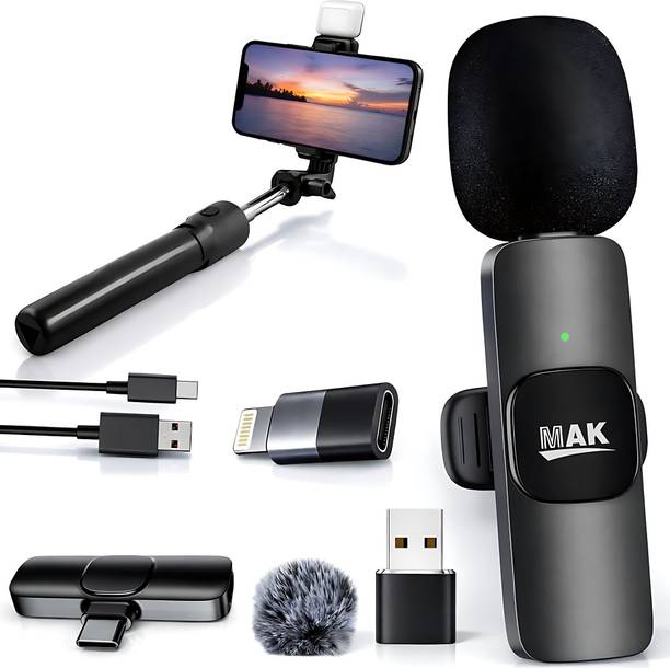 MAK Youtuber Vlogging Kit, Wireless Mic Phone Stand Tripod LED for Recording Microphone