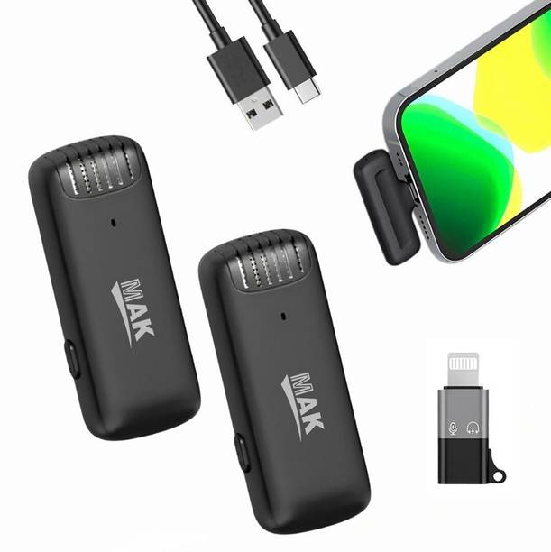 MAK Dual Wireless Mic with Active Noise Cancellation(ANC) for Vlog For Type C/iPhone Microphone