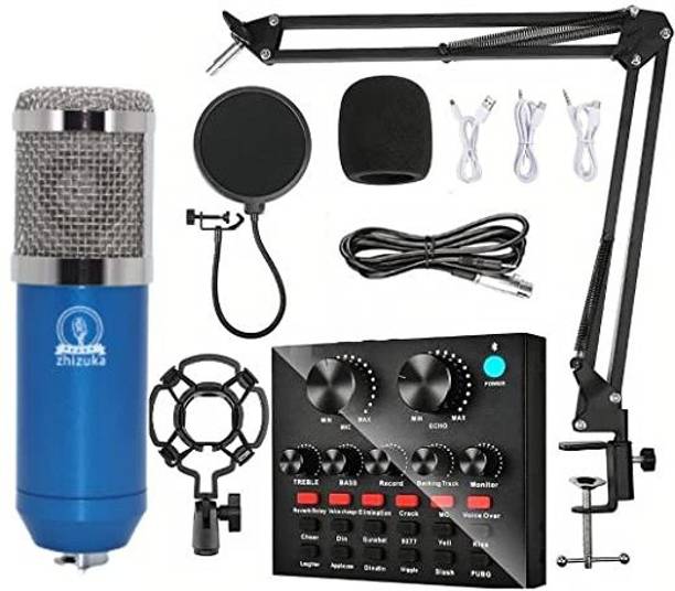 zhizuka Condenser Microphone with V8 Sound Card | Recording, Stream, Podcast & Broadcast Microphone