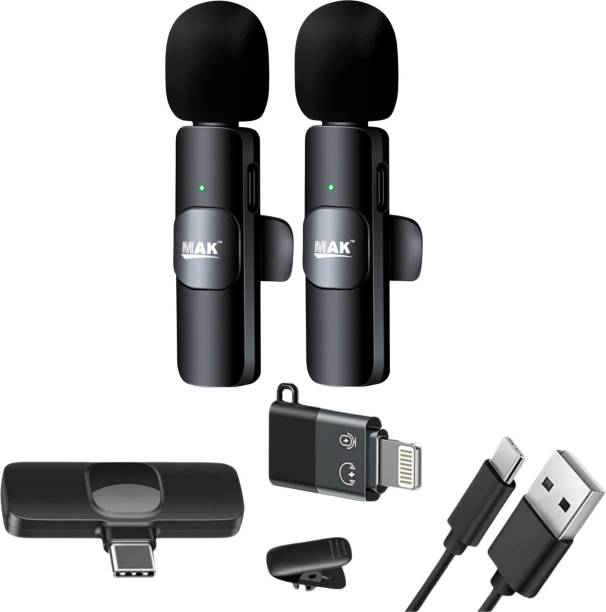 MAK Professional Wireless Dual Collar Microphone for YouTube, Vlogging, Recording Microphone