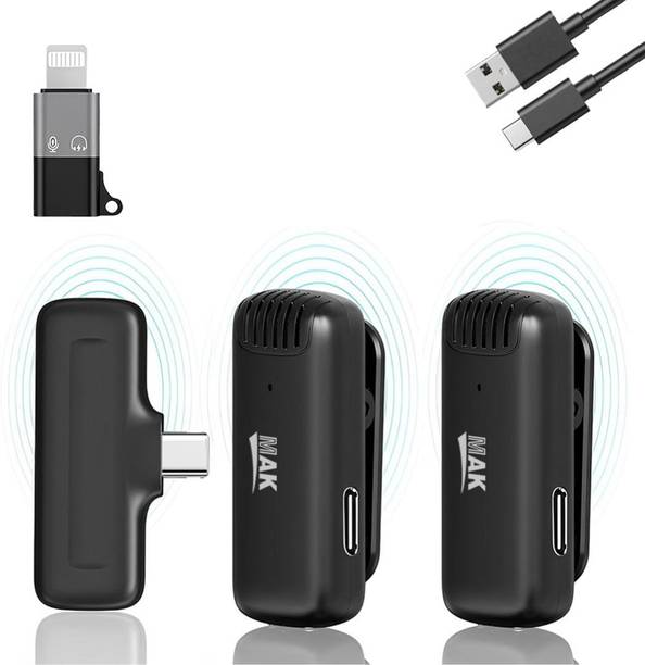 MAK MK-14 Dual Wireless Mic with 3 Level Active Noise Cancellation (Type C/ iOS) Microphone