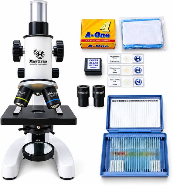 maytivaa Student Microscope with 10X & 45X Microscope Slide Box