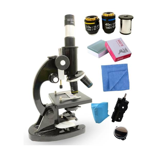 labcare Export Black Compound Student Microscope with 10X & 45X Objective and LED Light Microscope Slide Box
