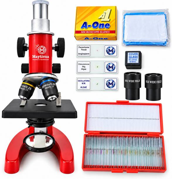 maytivaa Student Microscope with 10X & 45X Objective Lenses Microscope Slides Microscope Slide Box