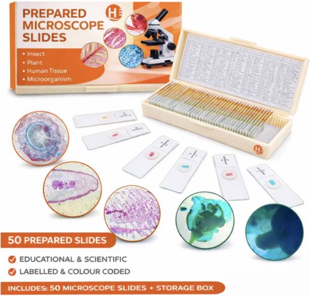 Harrison Prepared Microscope Slides Set 50 Pcs with Storage Box Microscope Slide Box