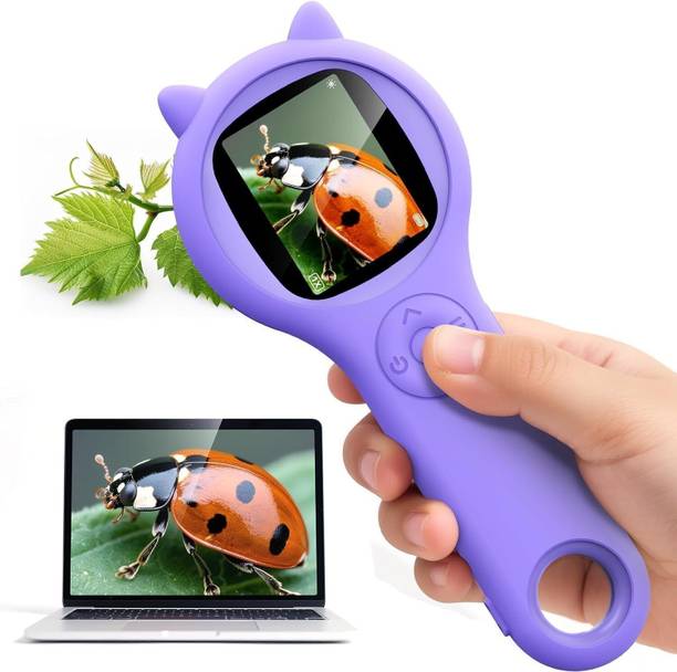 WENGONVILA Kids Handheld Microscope Toy, Mini Portable STEM Learning Kit Microscope Slide Box