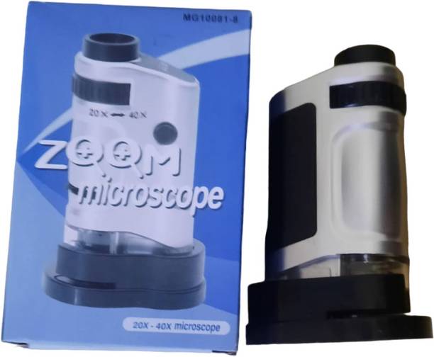 JGG Jain Gift Gallery JGG-Zoom Pocket Microscope with LED, 20-40x Magnification (Silver) Microscope Slide Box